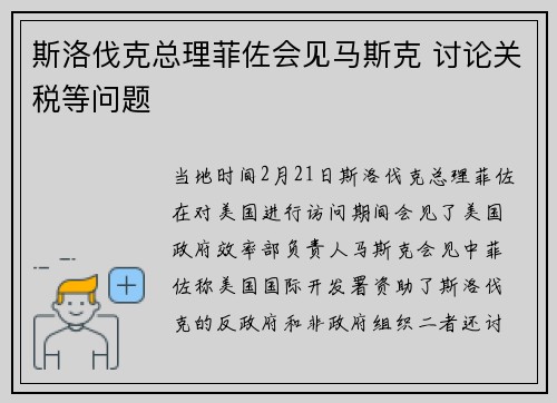 斯洛伐克总理菲佐会见马斯克 讨论关税等问题