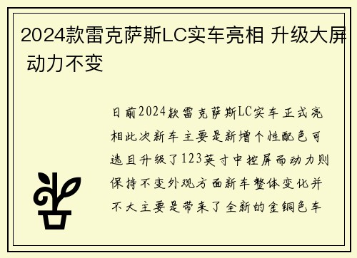 2024款雷克萨斯LC实车亮相 升级大屏 动力不变