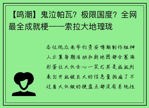 【鸣潮】鬼泣帕瓦？极限国度？全网最全成就梗——索拉大地瑝珑