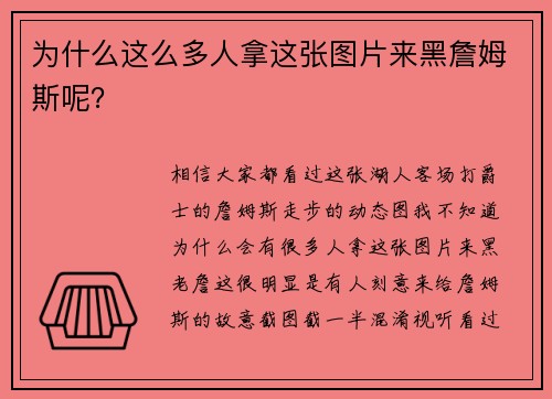为什么这么多人拿这张图片来黑詹姆斯呢？
