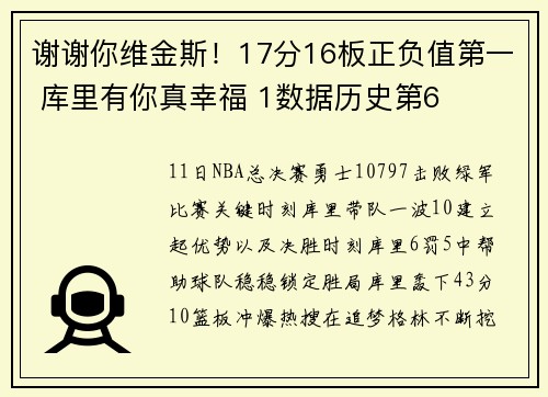 谢谢你维金斯！17分16板正负值第一 库里有你真幸福 1数据历史第6
