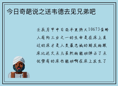 今日奇葩说之送韦德去见兄弟吧